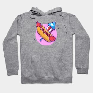 Tasty Hotdog USA Independence Day and Fireworks Cartoon Vector Icon Illustration Hoodie